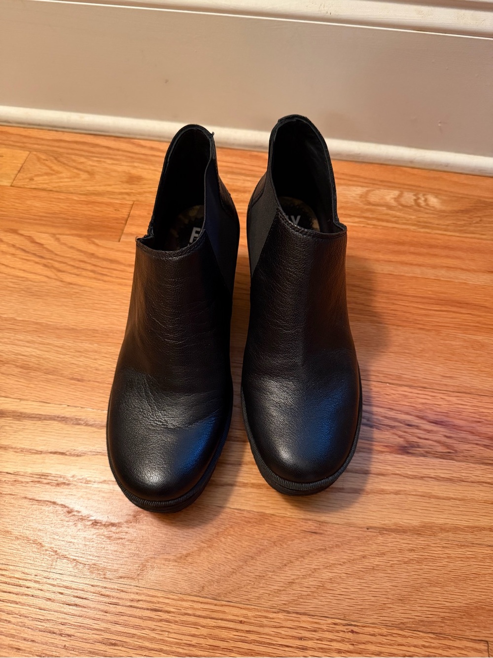 Fly London Black Leather Slip-On Ankle Booties